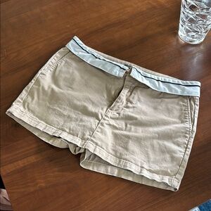 Women's Tan Shorts with Light Blue Trim